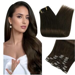Full Shine 20 Inch Clip In Hair Extensions 100% Human Hair 7pcs Dark Brown #2